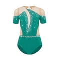 thumbnail image 3 of YiZYiF Kids Girls Short Sleeve Gymnastics Leotard Athletic Dance Bodysuit Sparkle Rhinestones Green 6, 3 of 6