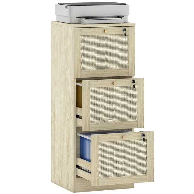 HOMCOM Classeur à 3 Tiroirs Armoire de Classement Verrouillable pour Formats A4 et Lettre Chêne