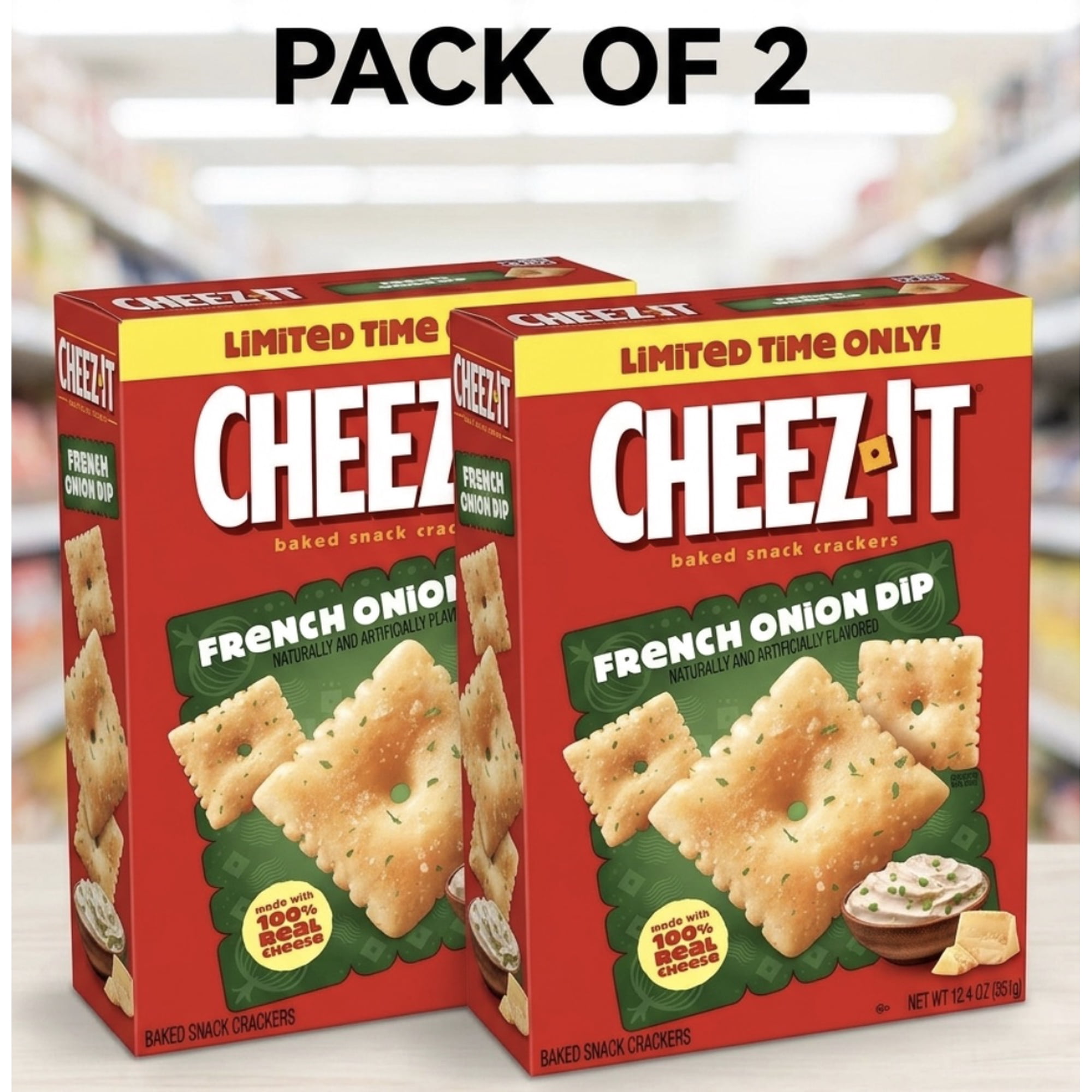 Cheez-It French Onion Dip Baked Snack Crackers, Limited Time Flavor, 12.4 oz Box (Pack of 2)
