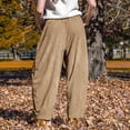 thumbnail image 4 of TOMVIGX Barrel Sweatpants Women Travel Flowy Wide Leg Corduroy Pants Elastic Waist Loose Cropped Casual Trousers with Pockets Khaki L, 4 of 5