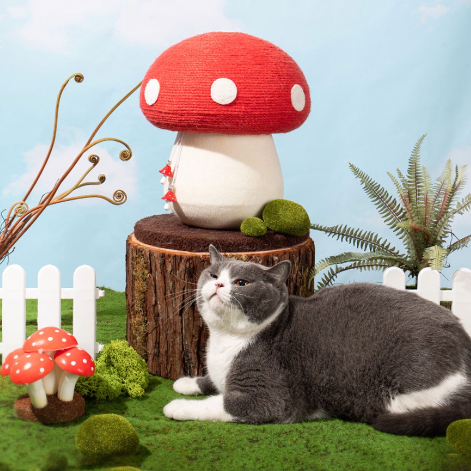 HomeDm Mushroom Cat Scratching Post, 13.26x10.92 Inches Claw Scratching Post for Kitty, Natural Sisal Cat Scratchers Pole, Cat Interactive Toys, Cat Tree Tower