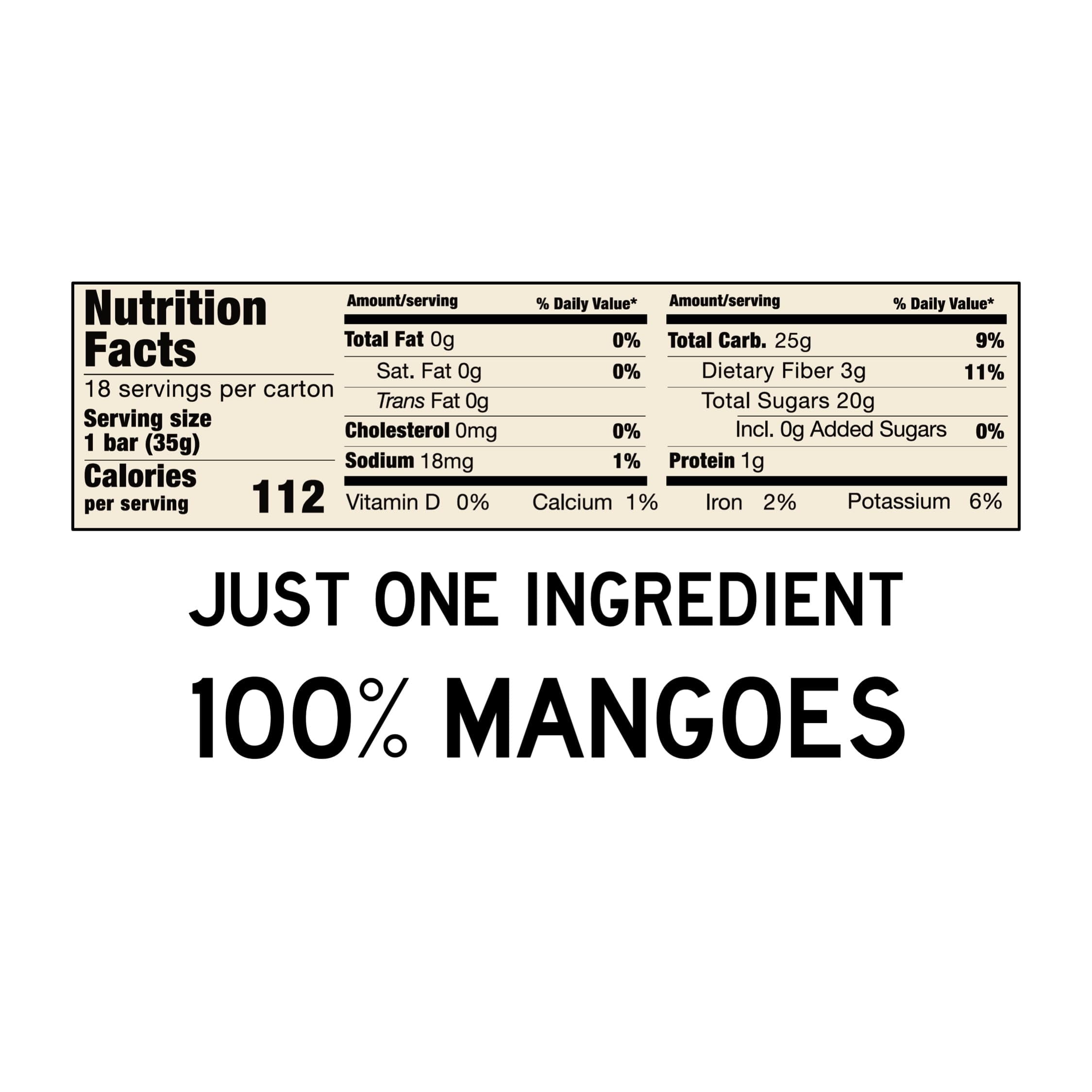South 40 Snacks Tropical Mango Dried Chewy Fruit Bar, 35g, 18 pack
