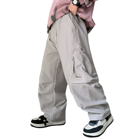 SonxaHe Toddler Boy's Pants Wide Leg Elastic Waist Cargo Pants with Pockets Child Outdoor Oversized Sweatpants Gray,Sized 4-5