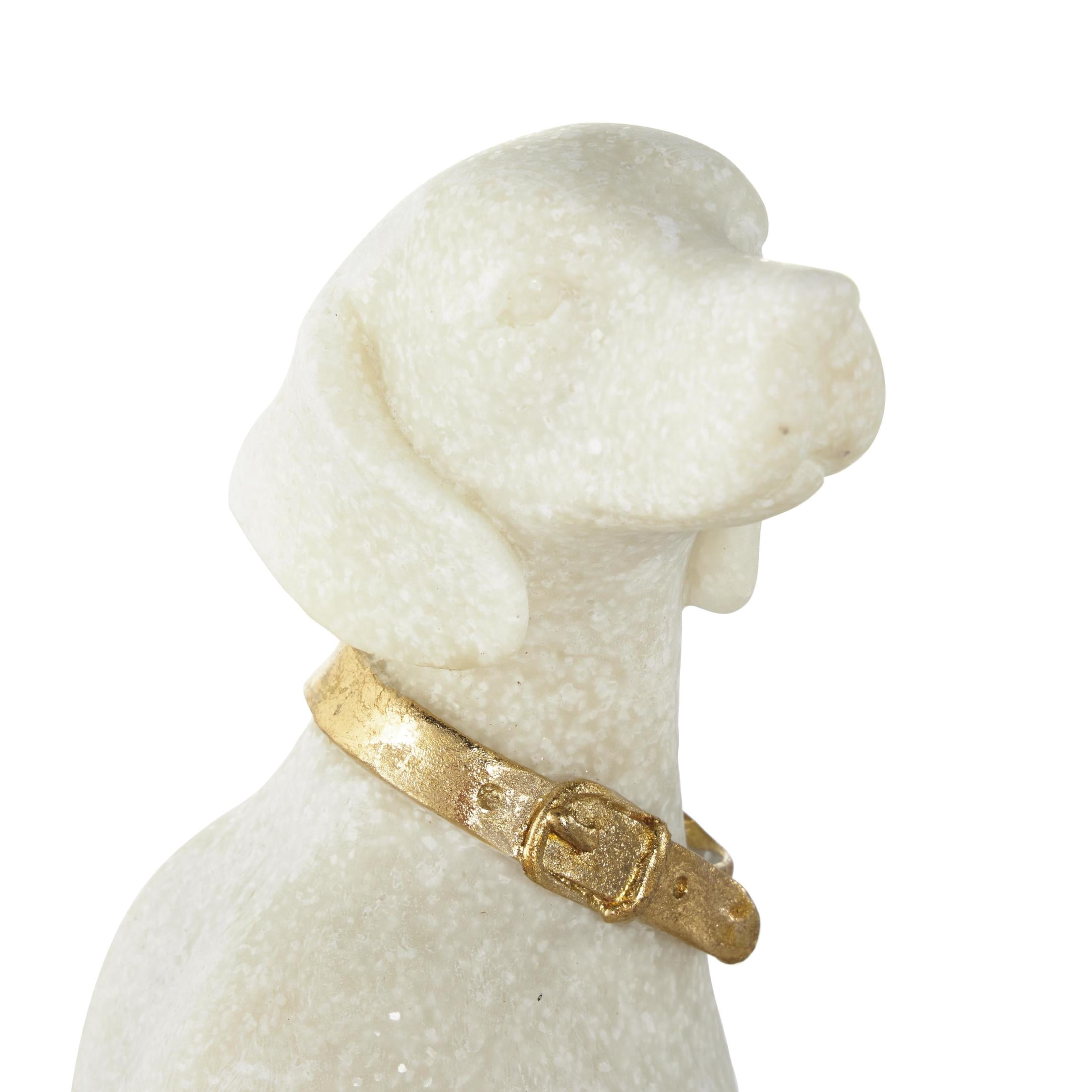 3" x 10" Cream Polystone Sitting Dog Sculpture with Gold Collar, by DecMode