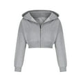 thumbnail image 5 of Zip up Hoodie Women Cropped Casual Sweatshirts Workout Long Sleeve Drawstring Hooded Jacket Crop Tops, 5 of 7