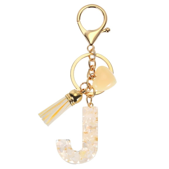 Uxcell Alphabet Initial Letter Keychain Resin Cute Keychains with Tassel Heart Letter J Pendant Charm