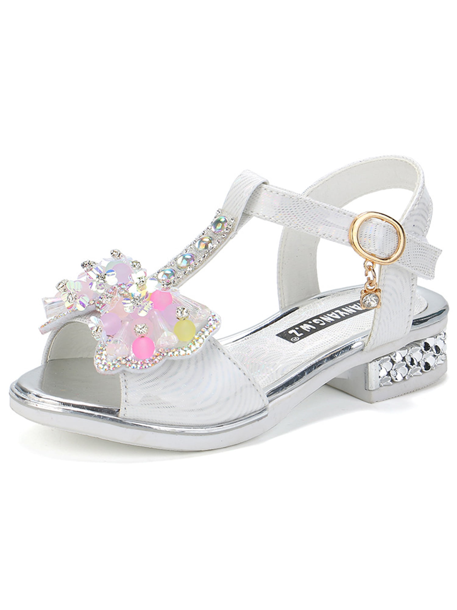 Lazzon Girls Princess Shoes Kids Sparkly Wedding Dress Up Heeled Sandals for Latin Cosplay Party Performance 