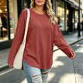 thumbnail image 7 of Asxite Women Plus Size Fall Winter Tops Round Neck Long Sleeve Solid Casual Shirts, 7 of 7