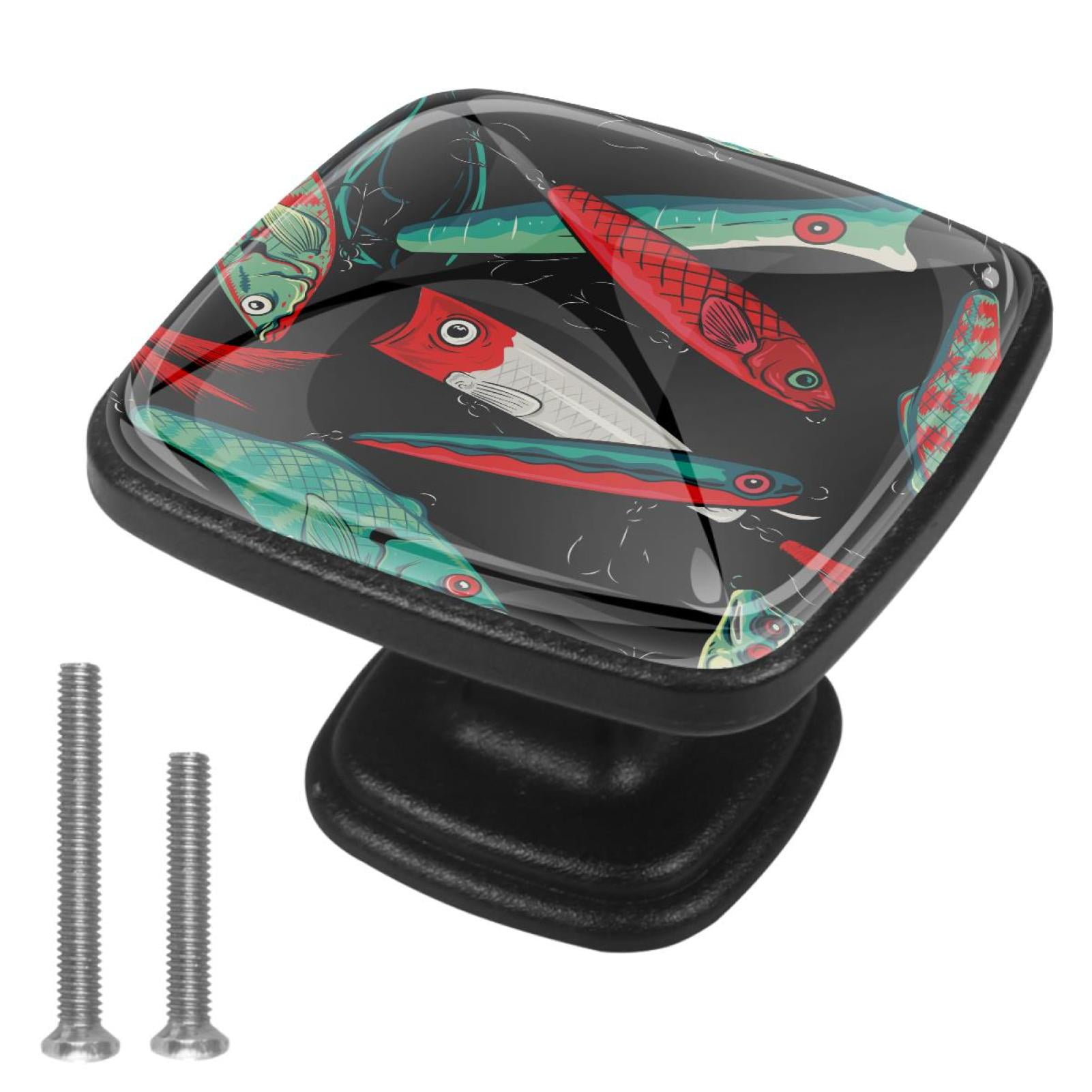 4 Pcs Handle Drawer Pulls Fishing Lures Black Knobs with Screws