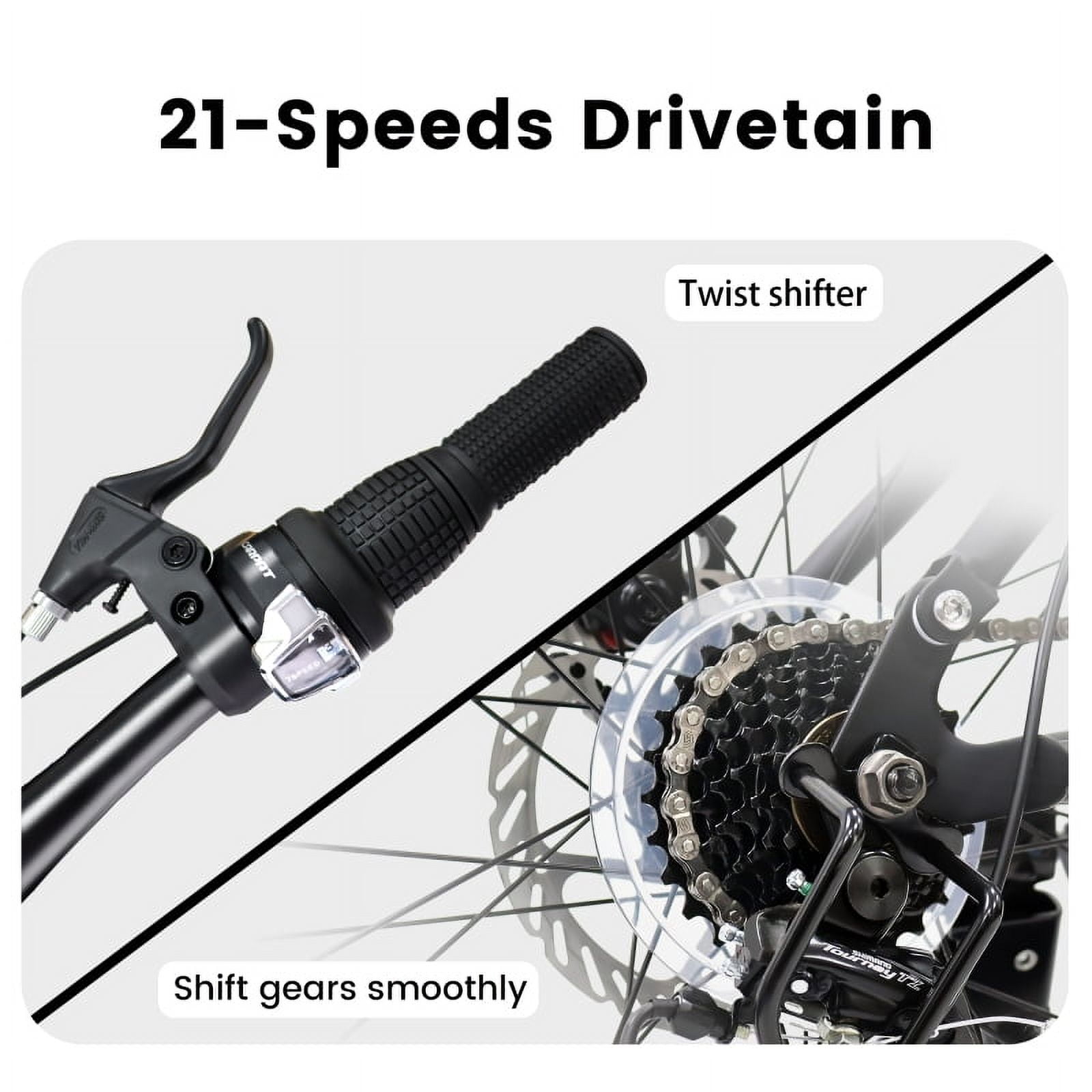 24 Inch Mountain Bike Full Suspension 21-Speed Grip Shifters High Carbon Steel Frame Mechanical Disc Brakes Unisex for Adults