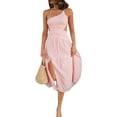 thumbnail image 2 of ZAXARRA Femmes Été Midi Robe Couleur Unie/floral Imprimé Spaghetti Sangle Croisée Tie-Up Dos Nu Robe de Mode Fendue Partie Robe, 2 of 6