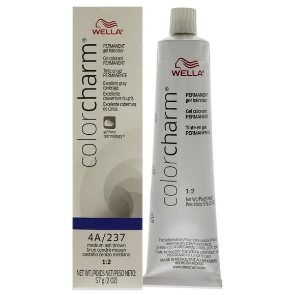 Tinte permanente para el cabello en gel Wella Color Charm 237 4A Castaño ceniza medio 2 oz