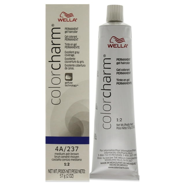 Tinte permanente para el cabello en gel Wella Color Charm 237 4A Castaño ceniza medio 2 oz