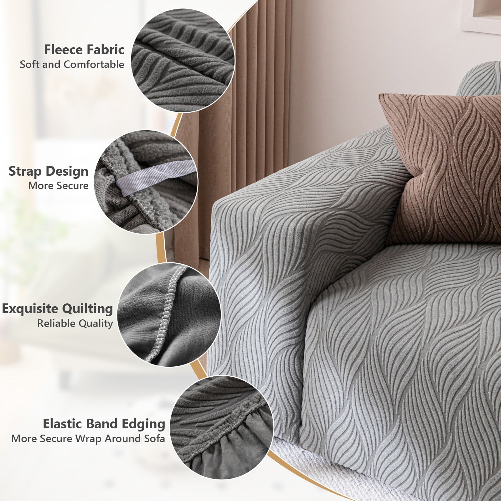 ANMINY Stretch Sofa Covers Couch Covers Furniture Protector Sofa Slipcover Leaf Pattern 3-seater (75"-90.5")
