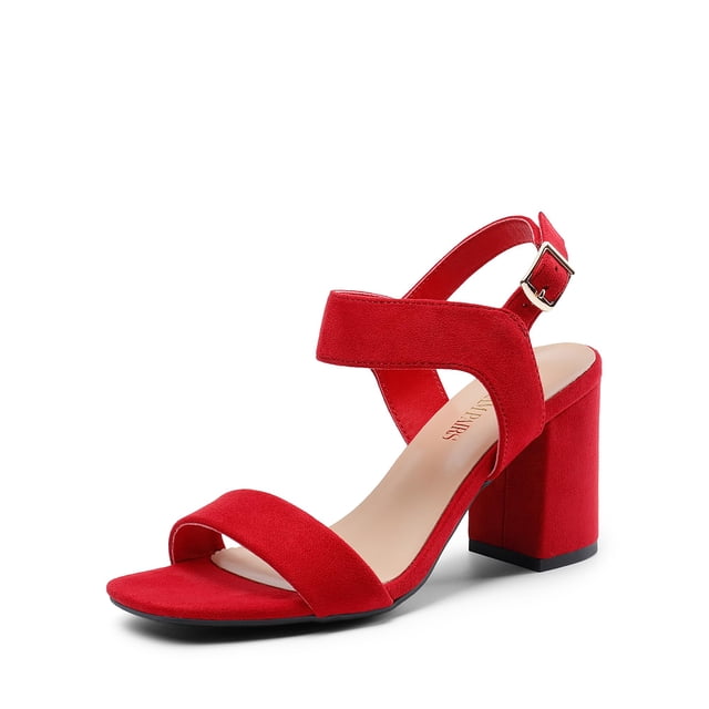 Sandalia DREAM PAIRS con Tacones Altos Gruesos, Punta Cuadrada, Ante Rojo