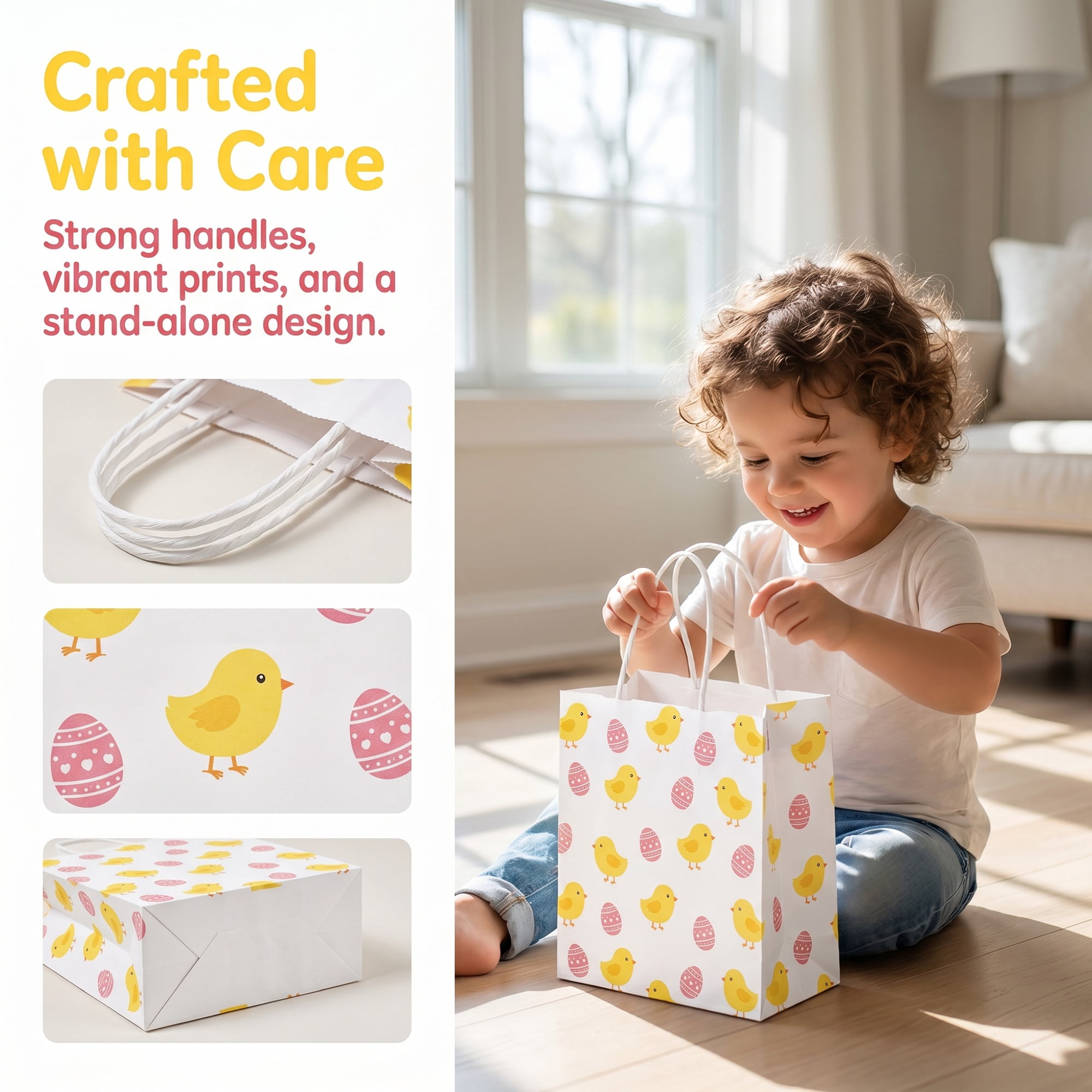 Unique Bargains 6Pcs Playful Kawaii Candy Goodie Gift Bags Yellow Chick 5.9" x 3.1" x 8.3"