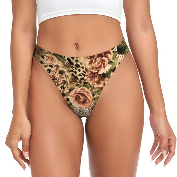 Fotbe Animal Leopard Tanga Sin Costuras para Mujer con Estampado – Panties Invisibles, Transpirables y Cómodos para Uso Diario-X-Small