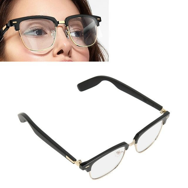 Smart Glasses, Blue Light Blocking Open Ear Speaker Hands Free Calling IP67 Waterproof Glasses Replaceable Frame for Driving