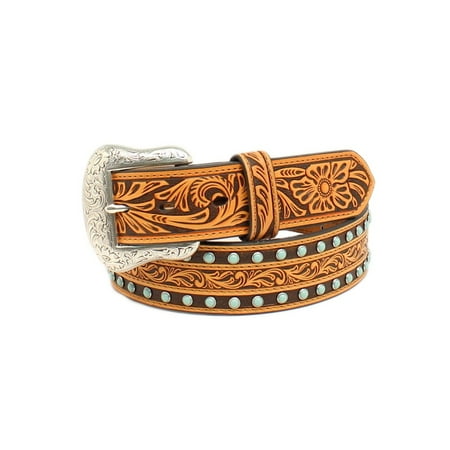 Stone Accent Strip - Nocona Men's Embossed Strip Stone Accents Belt Black Tan 34