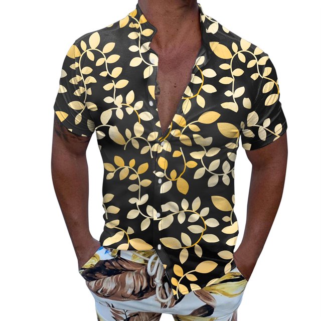 Camisas De Vestir Para Hombre Azul Hombres Casual Manga corta Primavera Verano Turndown Neck 3D Impreso Camisas Moda Top Blusa Camisas (Yellow, S)