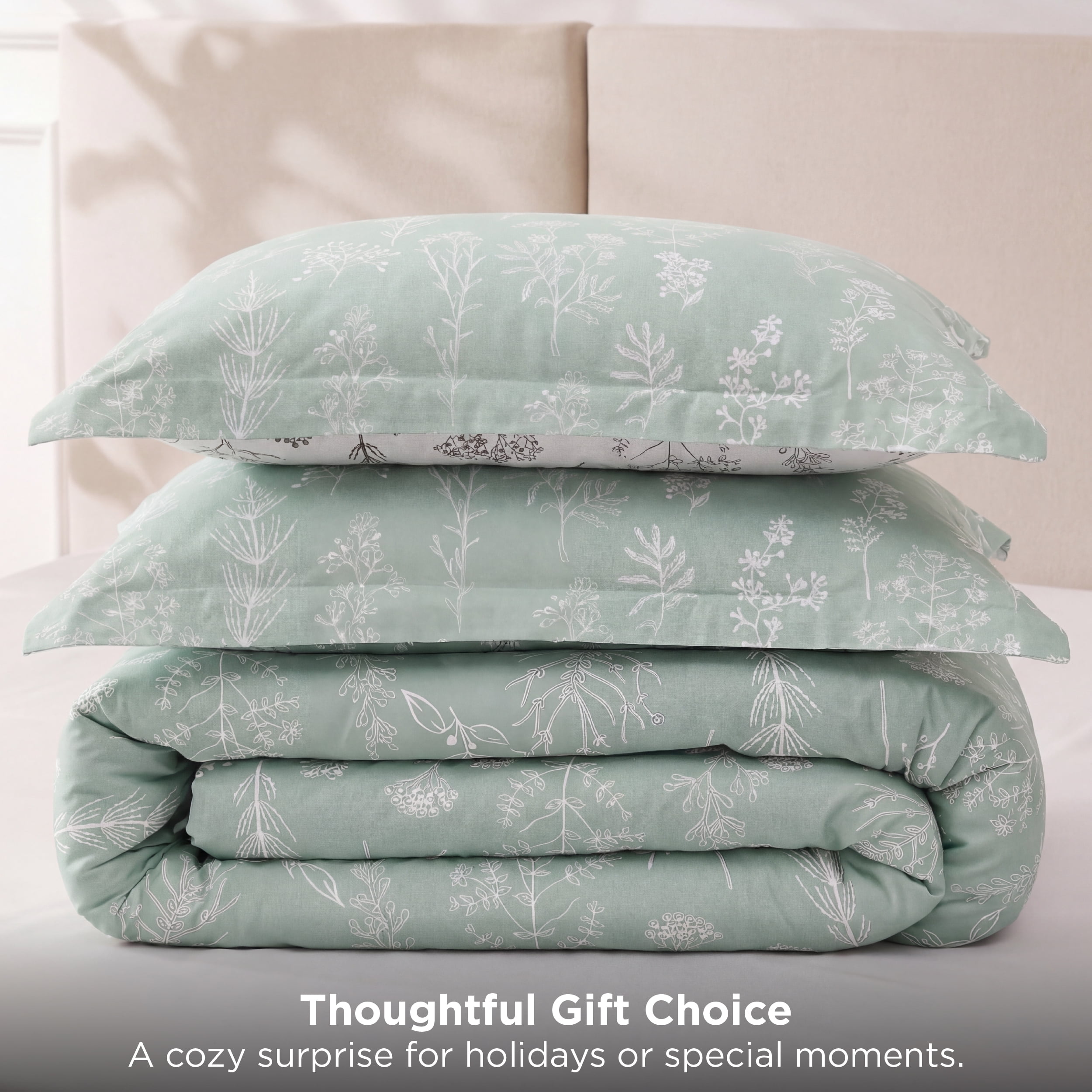 U by Bedsure 2 Pieces Sage Green Comforter Sets, Extra Long Twin-XL Bedding Set, Sage Green College Dorm Bedding Set Twin Size, 2 Pieces Cute Soft Floral Bedding