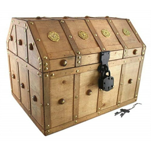 treasure chest 16x 12x 12 pirate lock skeleton keys gold doubloon