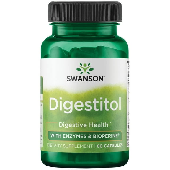 Swanson Digestitol - Natural Digestive Health Support featuring Digestive Enzymes and BioPerine - Supports Increased Nutrient Absorption and Overall Wellness - (60 Capsules)