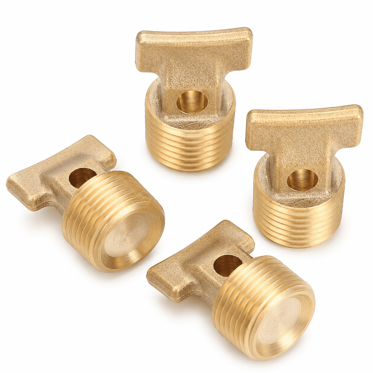IULAVP Boat Drain Plugs, 4 Pack 1/2 in NPT Solid Brass Garboard Drain Plugs with T-Handle, Threaded Hull Drain Stoppers for Marine Boats, Bilge Systems and Watercraft