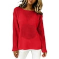 thumbnail image 2 of QASIEATN Women's Mesh Long Sleeve Tops Boat Neck See Through Lightweight Sweater Crochet Knit Tops Fall Fashion Outfits for Women, 2 of 6