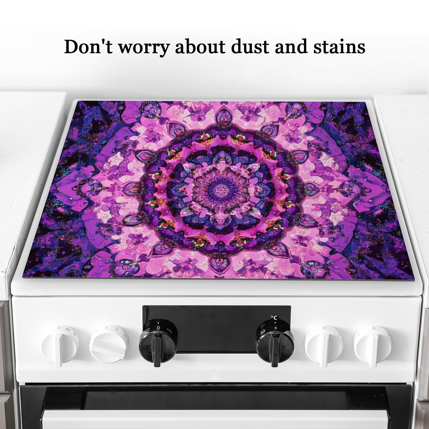 Stove Top Cover for Electric Stove, Pink Purple Floral Mandala Vintage Heat Resistant Cooktop Protector Mat, Countertop Protector Pad for Kitchen RV (28×20 Inch)