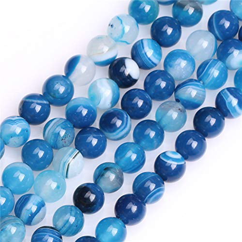 6mm 12mm Natural Blue Stirped Agate Gemstone Loose Beads 15"AAA 