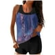 thumbnail image 2 of Trajes de baño Amzcrzy Tankini para mujer, trajes de baño, trajes de baño de dos piezas con control de abdomen, bikini para mujer con estampado conservador y espalda con tiras, traje de baño azul, S, 2 of 5