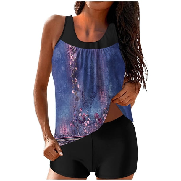 Traje de Baño de Dos Piezas para Mujeres Traje de Baño Conservador con Correa de Espalda Y Control Del Vientre, Conjuntos Cortos de Playa para Mujeres