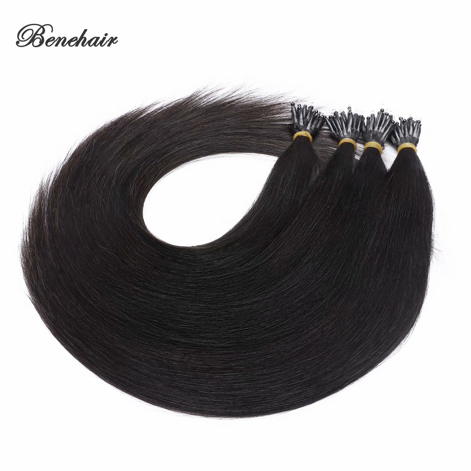 Benehair Human Hair Extensions 1g Nano Ring I Tip Remy Hair Loop in Microlink Full Head Women Seamless Black 100g