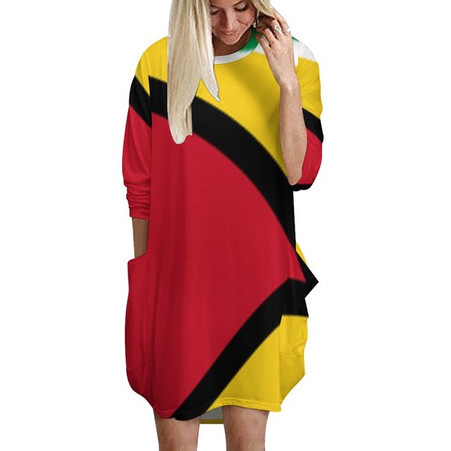 Robe à Manches Longues Drapeau de la Guyane Automne Hiver Robe Imprimée Femmes Robe Ligne A Drapeau de Guyana Guyanes