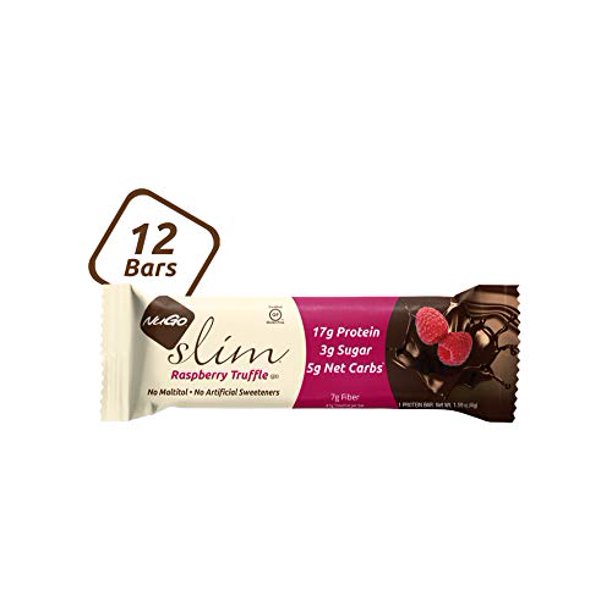 NuGo Slim Dark Chocolate Raspberry Truffle, 17g Protein, 3g Sugar, 7g