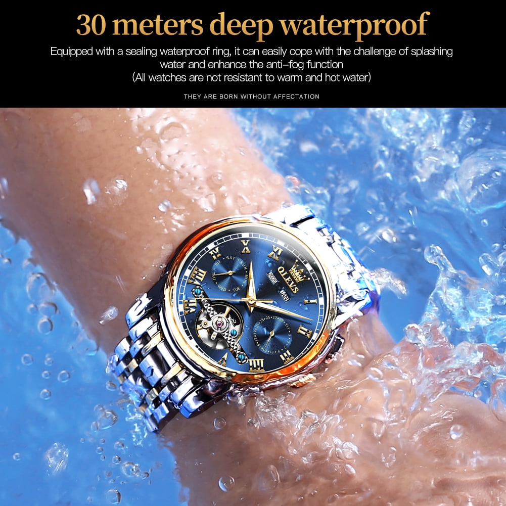 OLEVS Automatic Watches for Mens Self-Winding Mechanical Chronograph Classic Fashion Business Tourbillon Skeleton Stainless Steel Waterproof Luminous Mens Wrist Watches Reloj Para Hombre