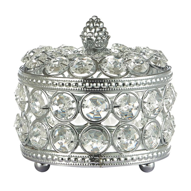Caja de almacenamiento para joyas de cristal plateado, expositor de anillos, estuche para dama, joyería portátil 10x10cm