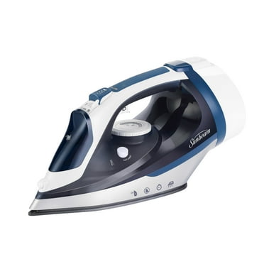 Sunbeam 1700W Steam Iron, Retractable Cord, Shot of Steam, Steel Soleplate, Blue-White
