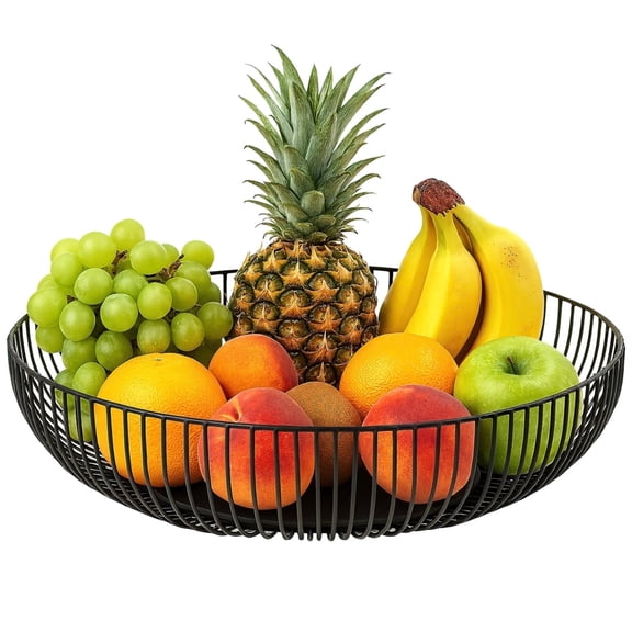 Modern Fruit Bowl, Black Decorative Metal Fruit Basket for Kitchen Counter, Large Open Wire Design, Stable Base, Ideal Storage for Fresh Produce, 11 in/28 cm