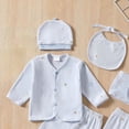 thumbnail image 5 of CAUYDY Preemie Girls Outfits Newborn Boys Fall Winter Clothes Baby Layette Long Sleeve Shirt Warm Hat 2Pants Bib 5Pcs Cotton Set for Unisex Infant Sizes 0-3 Months,Blue, 5 of 6