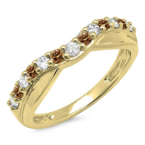 Dazzlingrock Collection 0.55 Carat (ctw) 14K Champagne & White Diamond Wedding Guard Contour Band 1/2 CT, Yellow Gold, Size 5.5