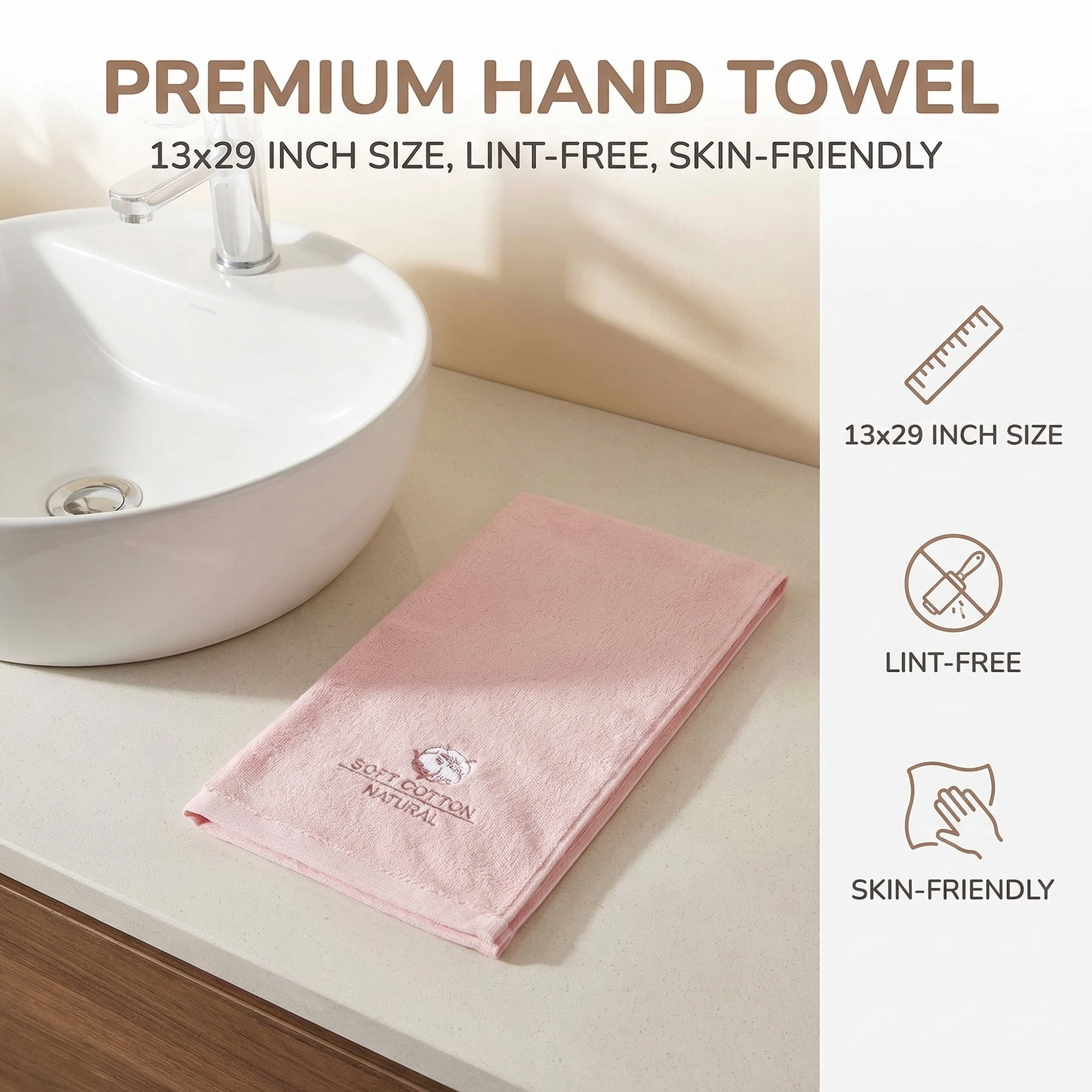 Unique Bargains Ultra Soft Cotton Absorbent Hand Towel with Embroidery Pink 29" x 13"