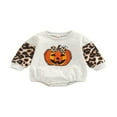 thumbnail image 1 of Infant Baby Girls Halloween Romper Pumpkin Leopard Print Long Sleeve Jumpsuits Spring Autumn  Neck Bodysuits, 1 of 8