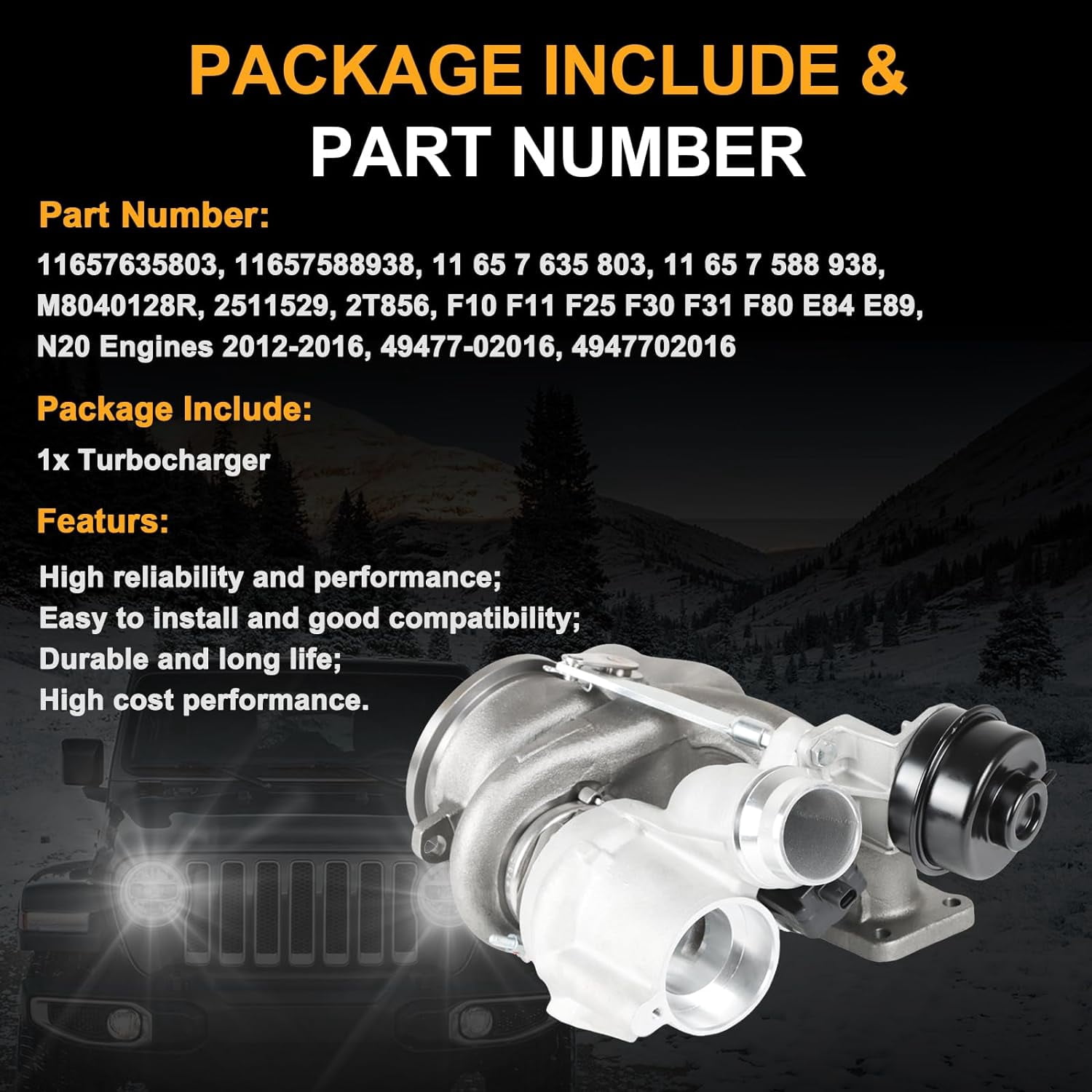 PANGOLIN Turbocharger 11657635803 Fit for 2012-2016 BMW 320i 328i 528i X3 Z4 N20 Turbo Charger Replacement Part OE 11657588938, 11 65 7 635 803, 11 65 7 588 938