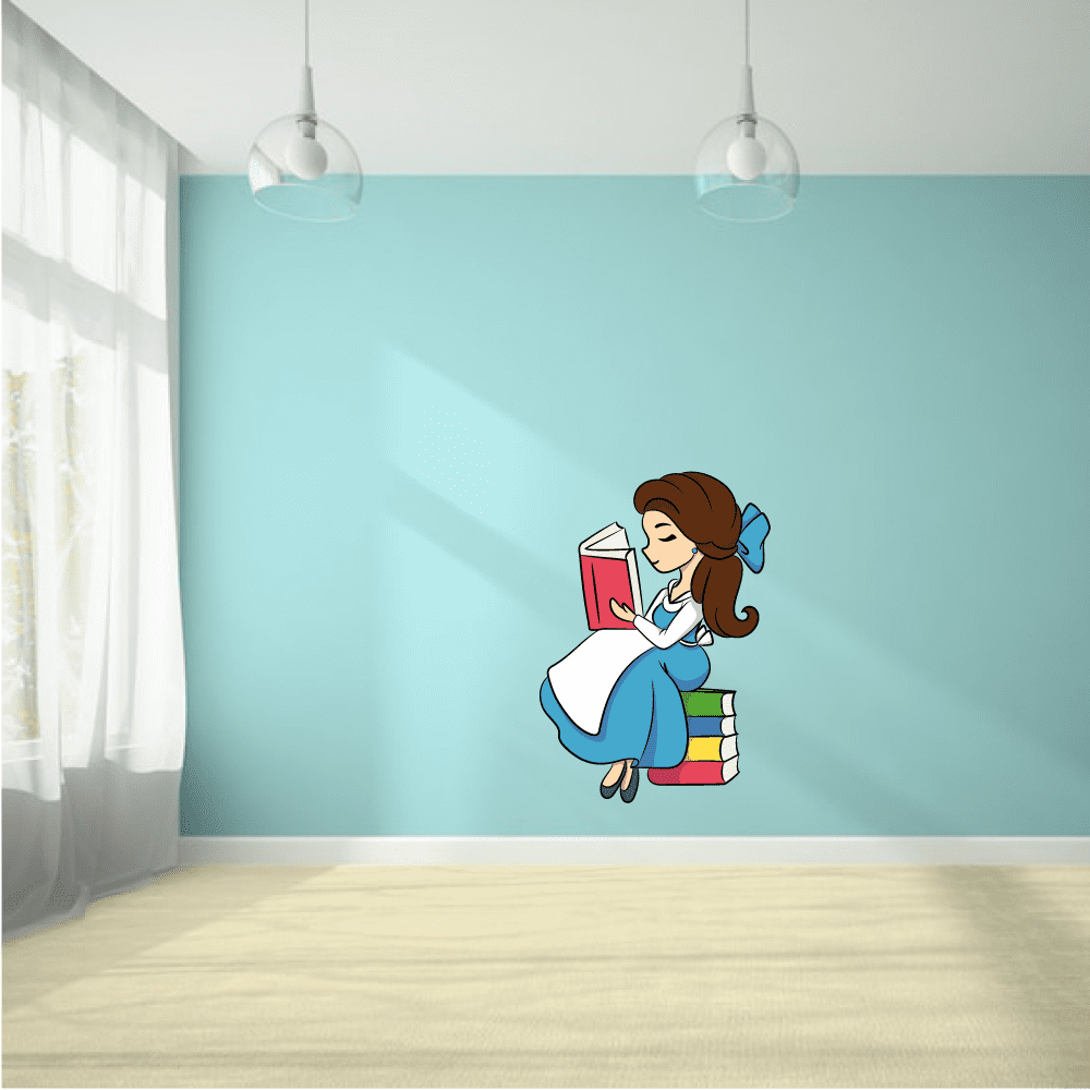 Princess Belle Reading Beauty And The Beast Cartoon Decors Wall Sticker Art Design Decal For Girls Boys Kids Room Bedroom Nursery Kindergarten Home Decor Sticker Wall Art Vinyl Decoration x18 Inch