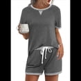 thumbnail image 1 of Conjuntos de Salón para Mujer, Conjunto de 2 Piezas, Ropa de Estar por Casa, Conjunto de Top y Pantalones Cortos de Corta con Bloques de Color, Ropa de Verano 2025, Gris L, 1 of 6