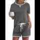 thumbnail image 1 of Conjunto de 2 Piezas para Mujer, Ropa de Estar por Casa, Top y Pantalones Cortos de Corta con Bloques de Color, Ropa de Verano 2025, Gris, XL, 1 of 6