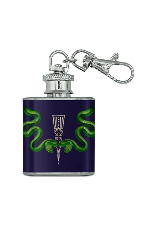 Aztec Double Green Snakes Stainless Steel 1oz Mini Flask Key Chain