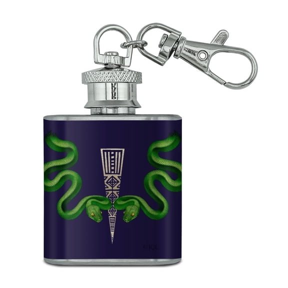 Aztec Double Green Snakes Stainless Steel 1oz Mini Flask Key Chain